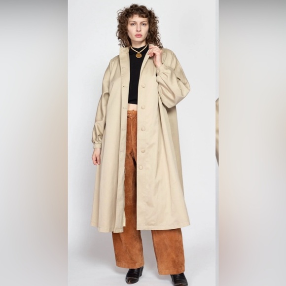 Misty Harbor Jackets & Blazers - 80s Misty Harbor Khaki Tent Trench Coat |Vintage Minimalist| size 14 petite